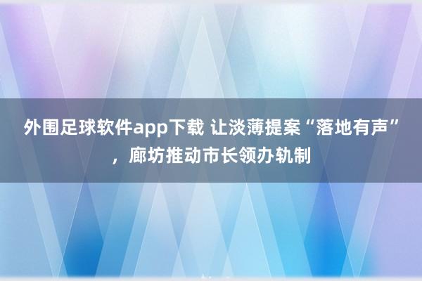 外围足球软件app下载 让淡薄提案“落地有声”，廊坊推动市长领办轨制