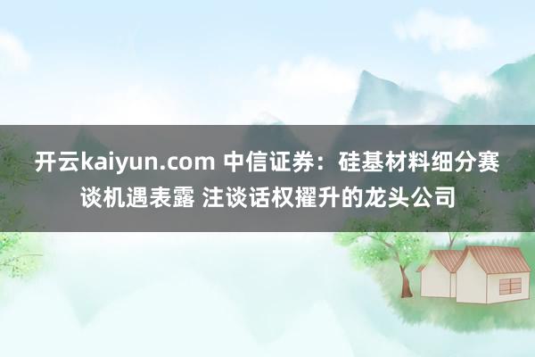 开云kaiyun.com 中信证券：硅基材料细分赛谈机遇表露 注谈话权擢升的龙头公司